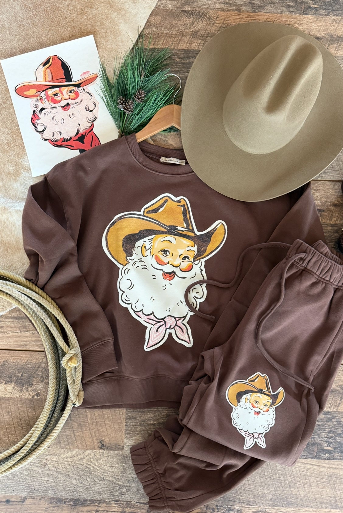 Vintage Christmas Pink Santa Set(Brown)