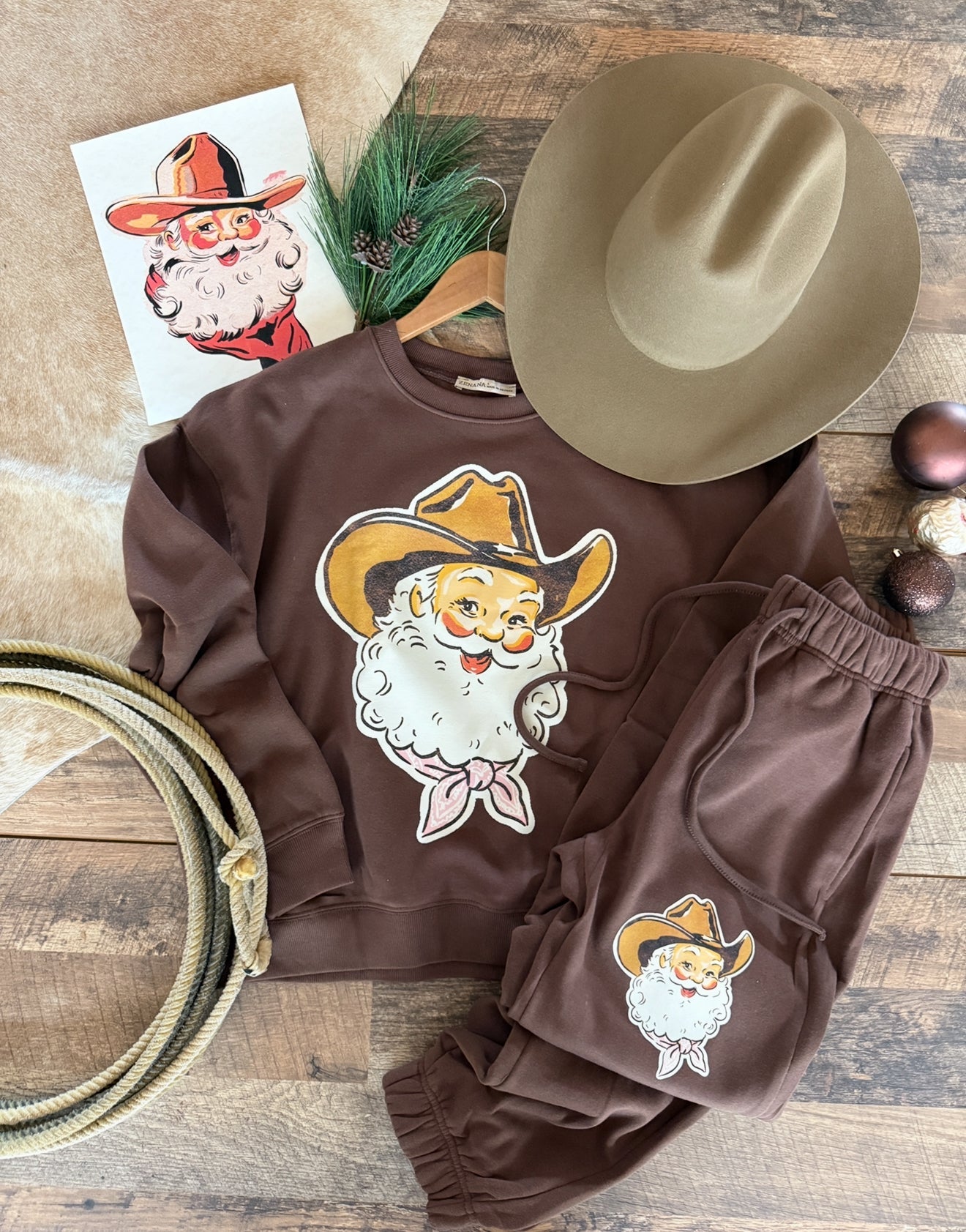 Vintage Christmas Pink Santa Set(Brown)