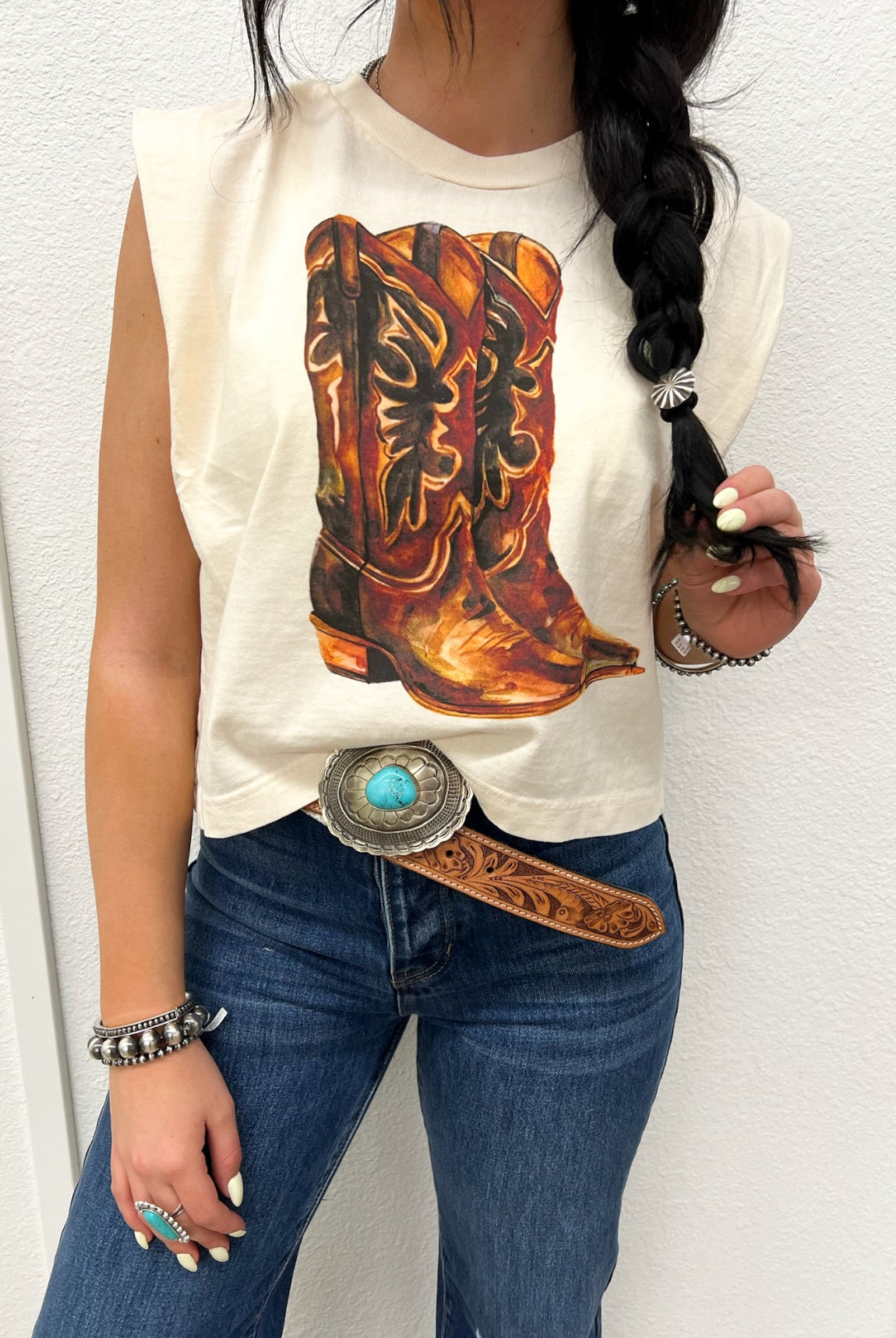 These Boots Muscle Tank(Adult)(Faded Cream)