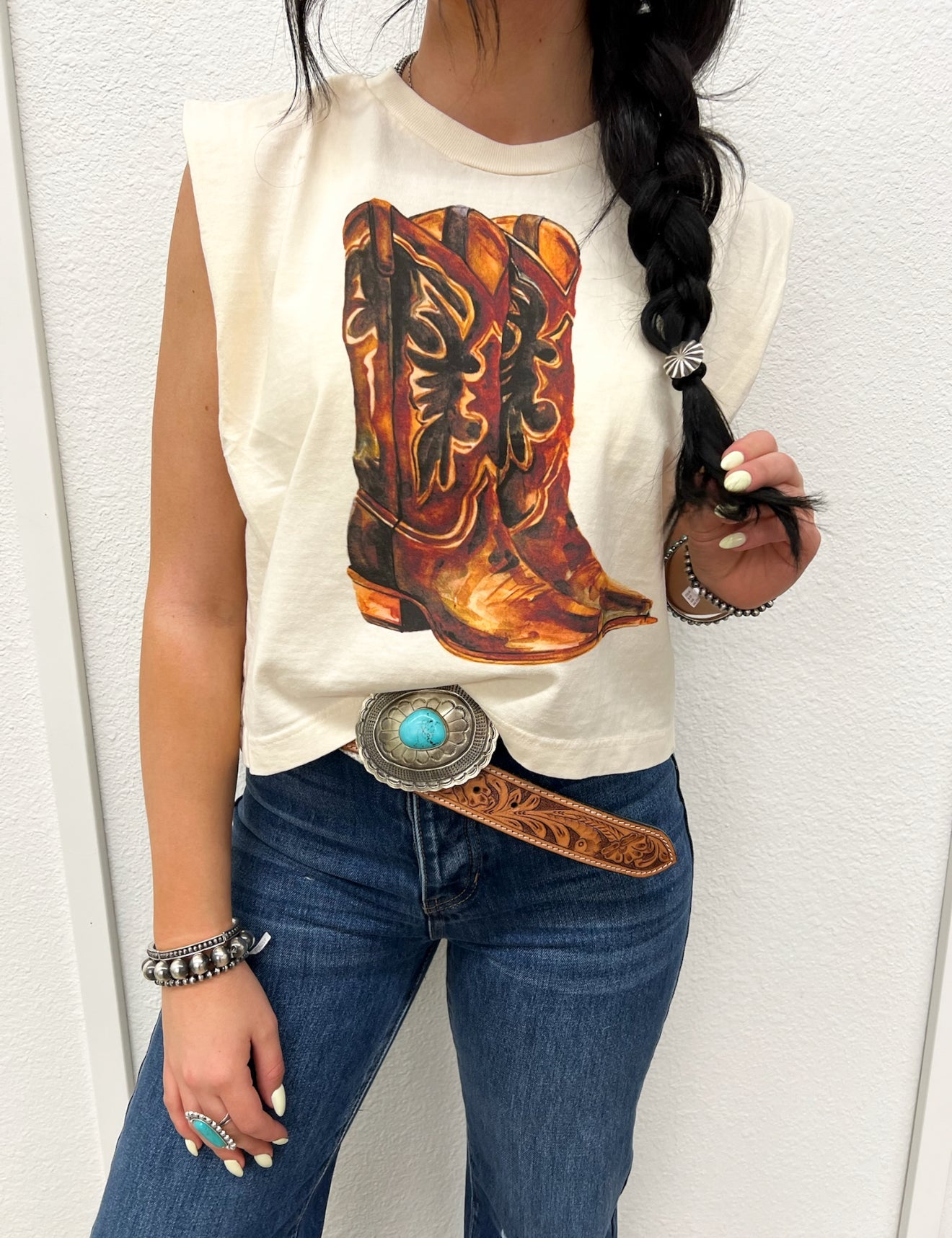 These Boots Muscle Tank(Adult)(Faded Cream)