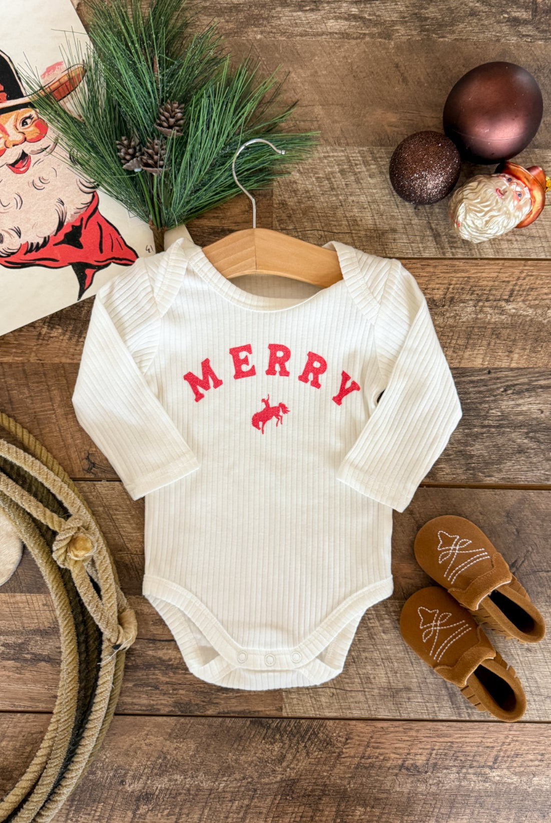 Merry Bronc Rider Design (Onesie/ Tee -)Infant/toddler/youth(white)