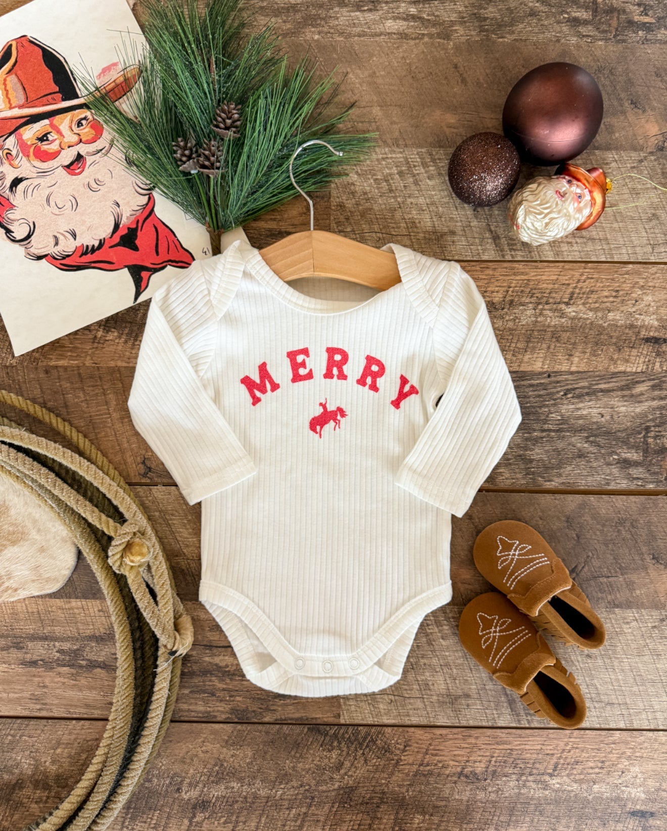 Merry Bronc Rider Design (Onesie/ Tee -)Infant/toddler/youth(white)