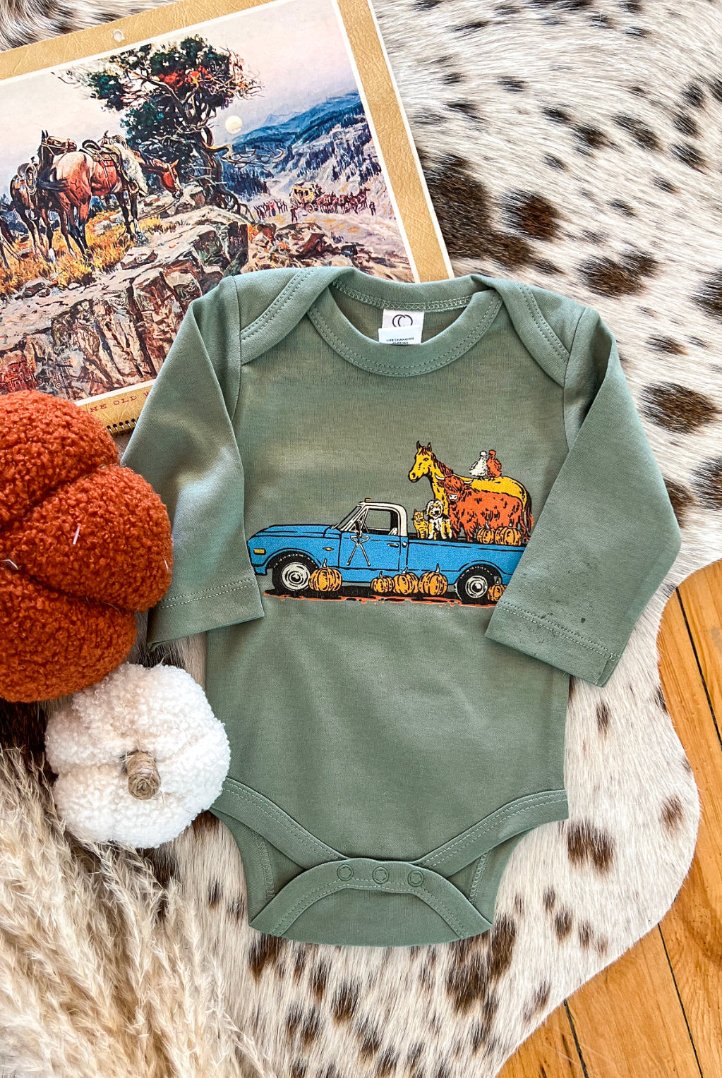 Little Blue Truck Longsleeve Onesie(little kid)(green)