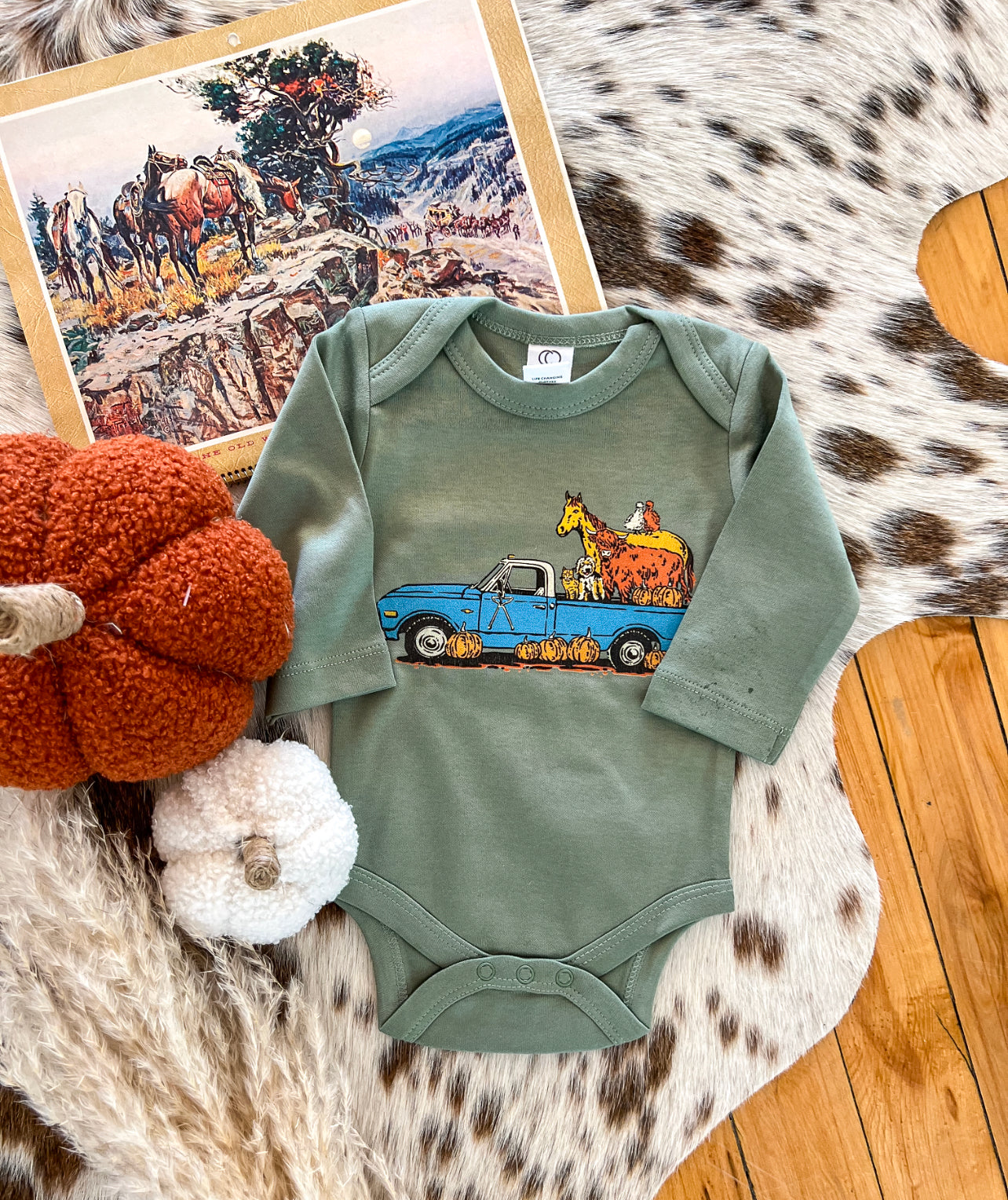 Little Blue Truck Longsleeve Onesie(little kid)(green)