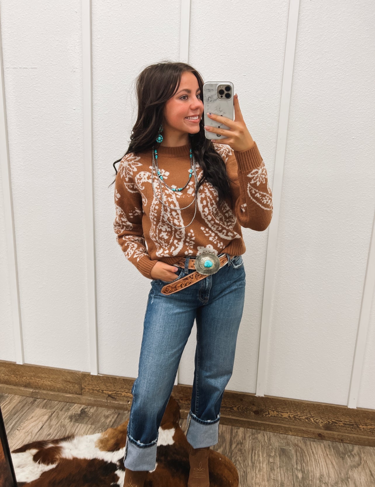 Paisley Knit Sweater Tops - Sweaters