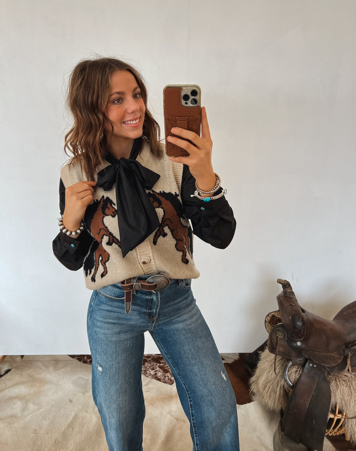On The Range Horse Sweater Vest Tops - Sweaters