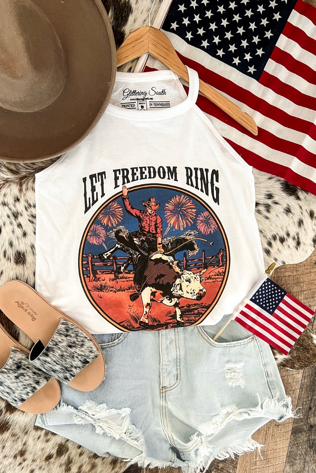 Western 4th Of July BULLRIDER Tank/Tee(White)