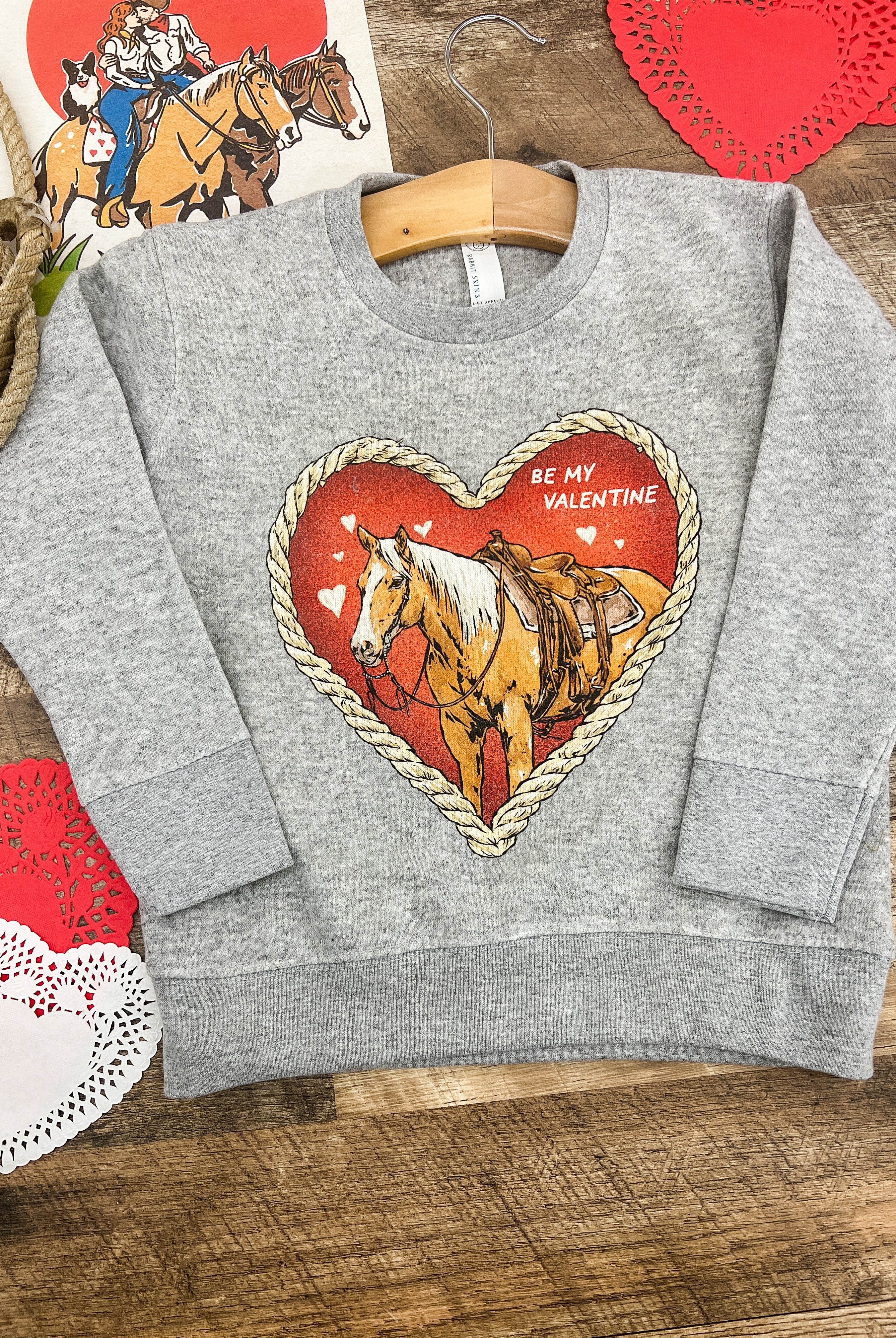 Red Heart Horse Valentines Sweatshirt(Infant/Toddler/Youth)(grey)