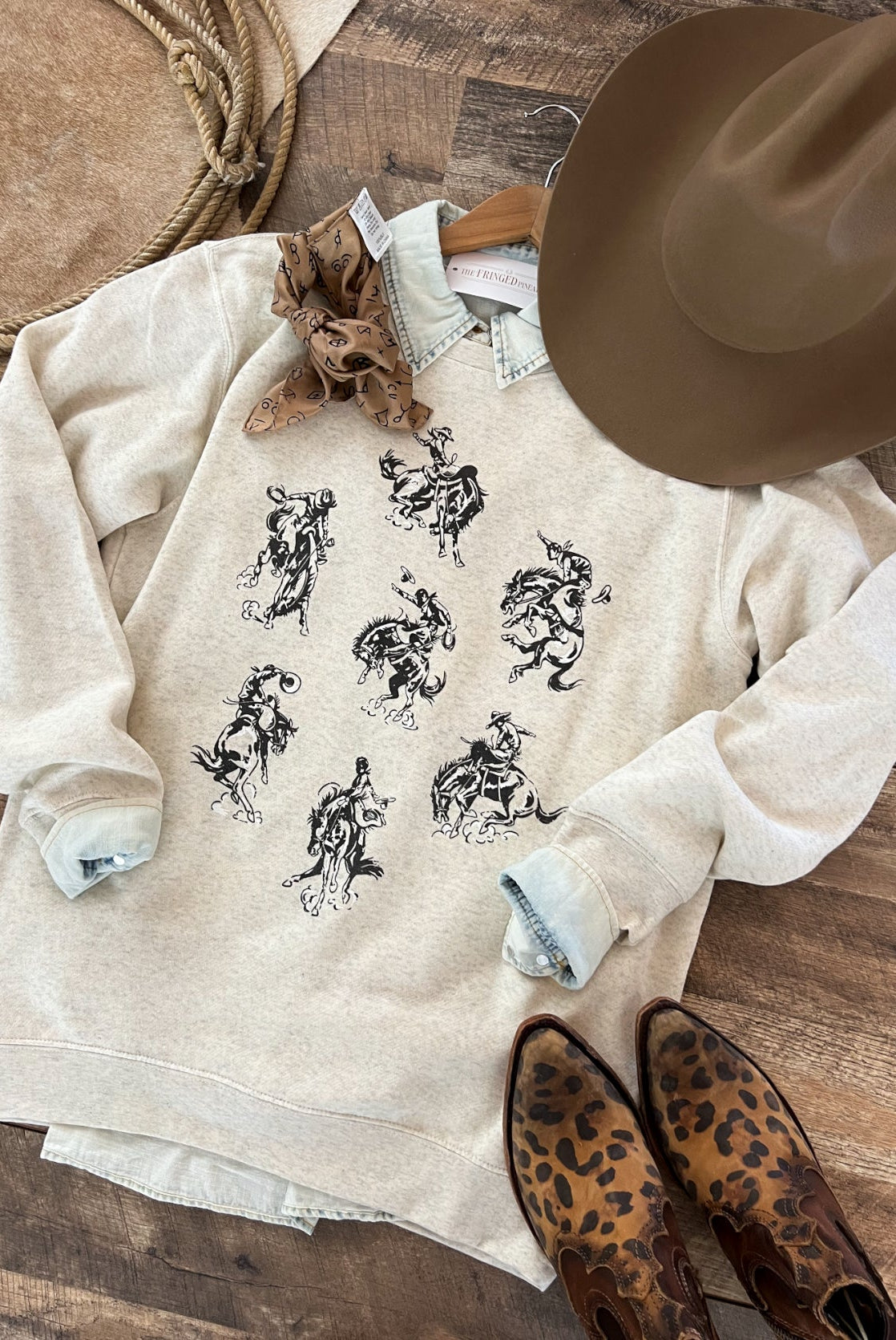 Rowdy Rodeo Tee Or Sweatshirt (Adult)(Heather Cream)