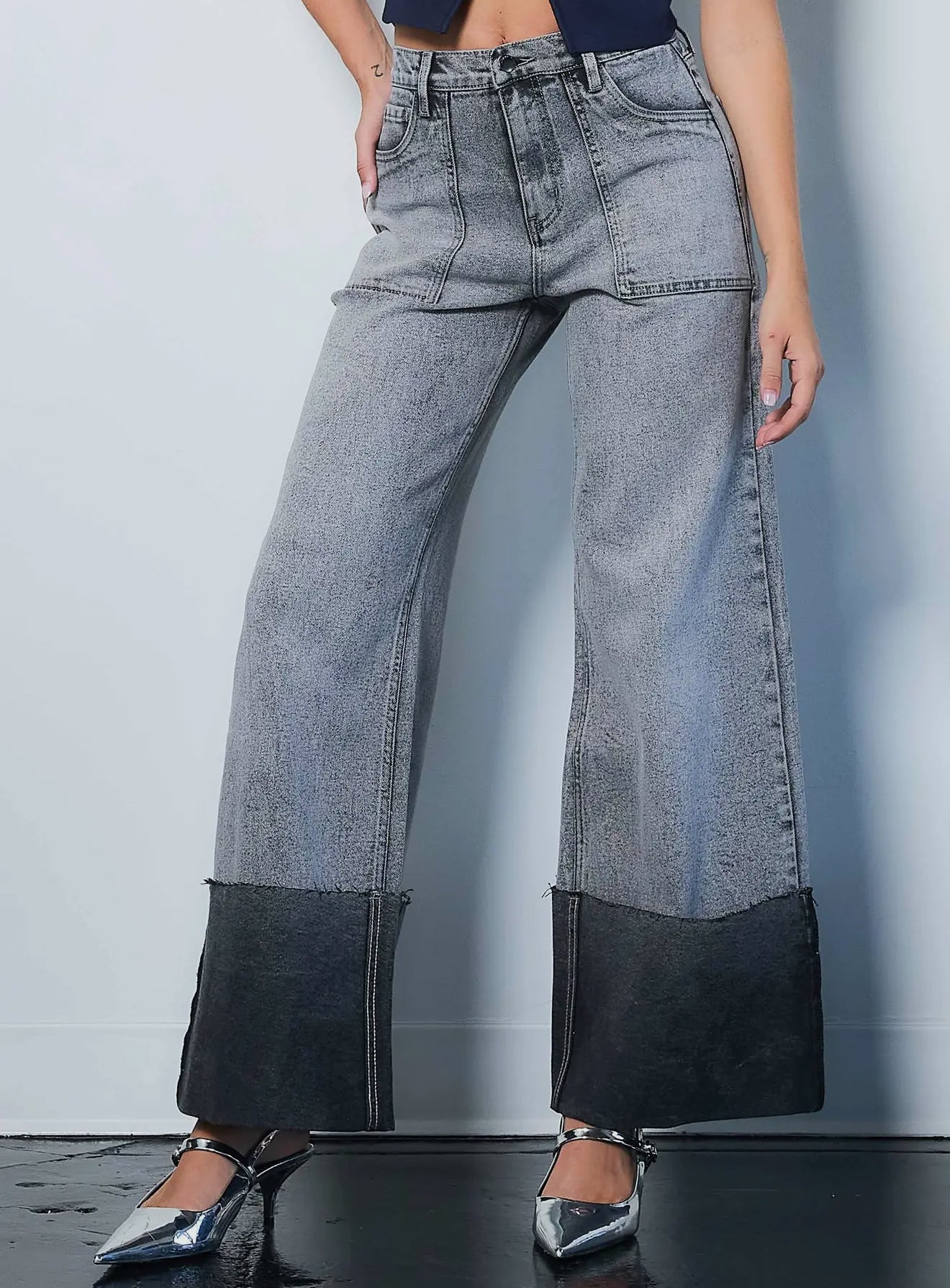 Grey Stone Wide Leg Cuffed Denim (2148)