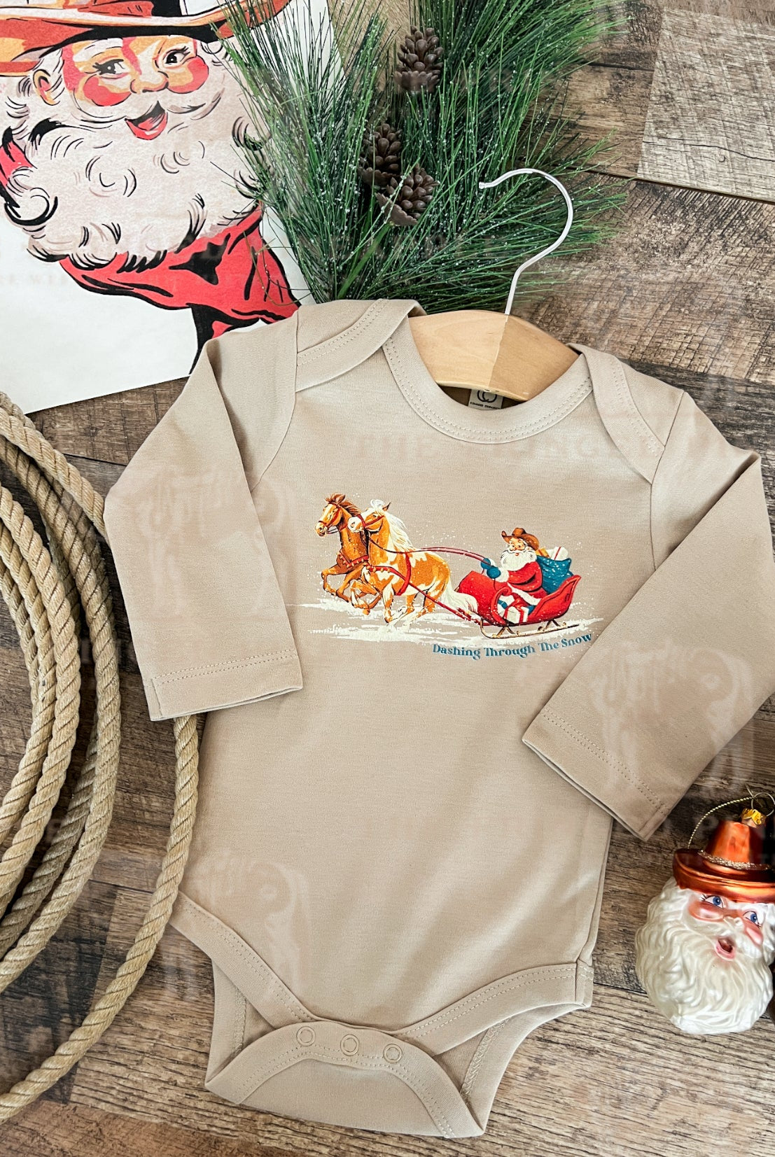 Dashing Through The Snow Christmas Design (l/s Onesie/Youth Tee)(Clay)