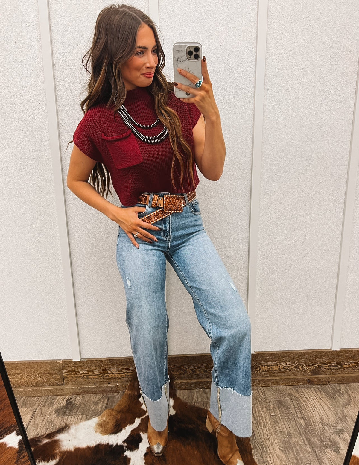 Howdy Knit Sweater Vest (Maroon) Tops - Sweaters