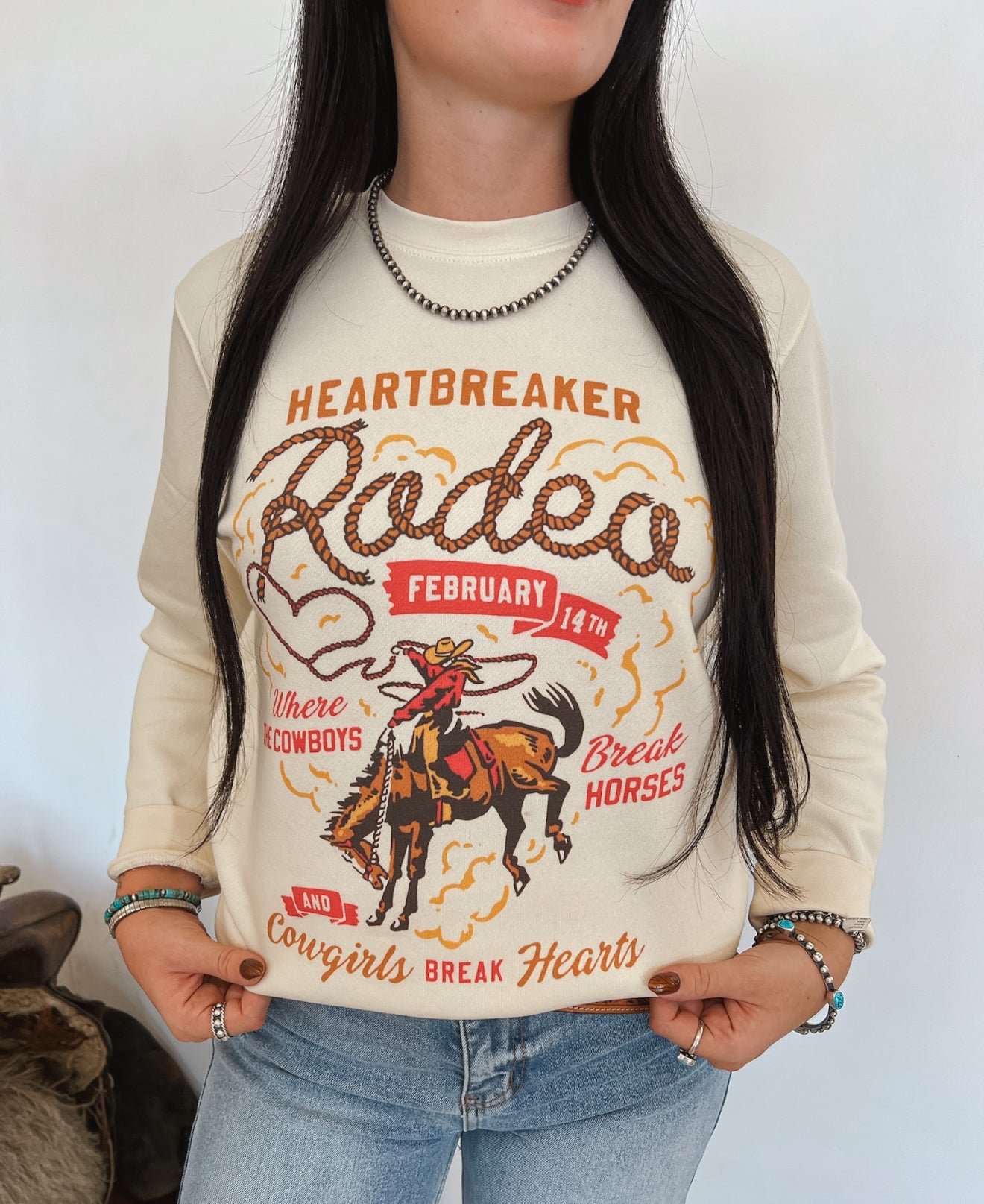 Heartbreaker Rodeo (red) Sweatshirt or Tee (Cream)