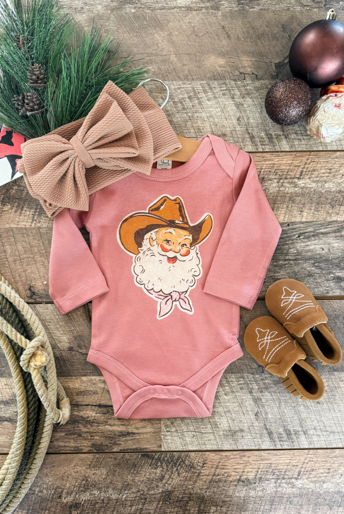 Pink Night Cowboy Santa Design (Onesie/ Tee -)Infant/toddler/youth(blush)
