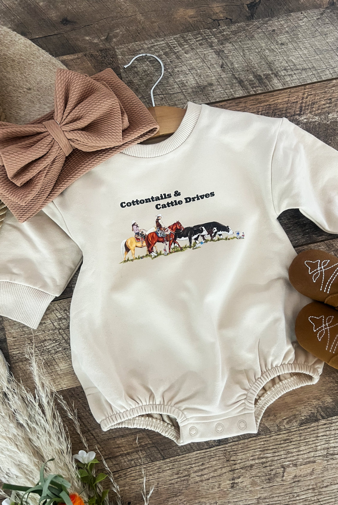Cottontails & Cattle Drives Easter Bubble Romper (Cream)