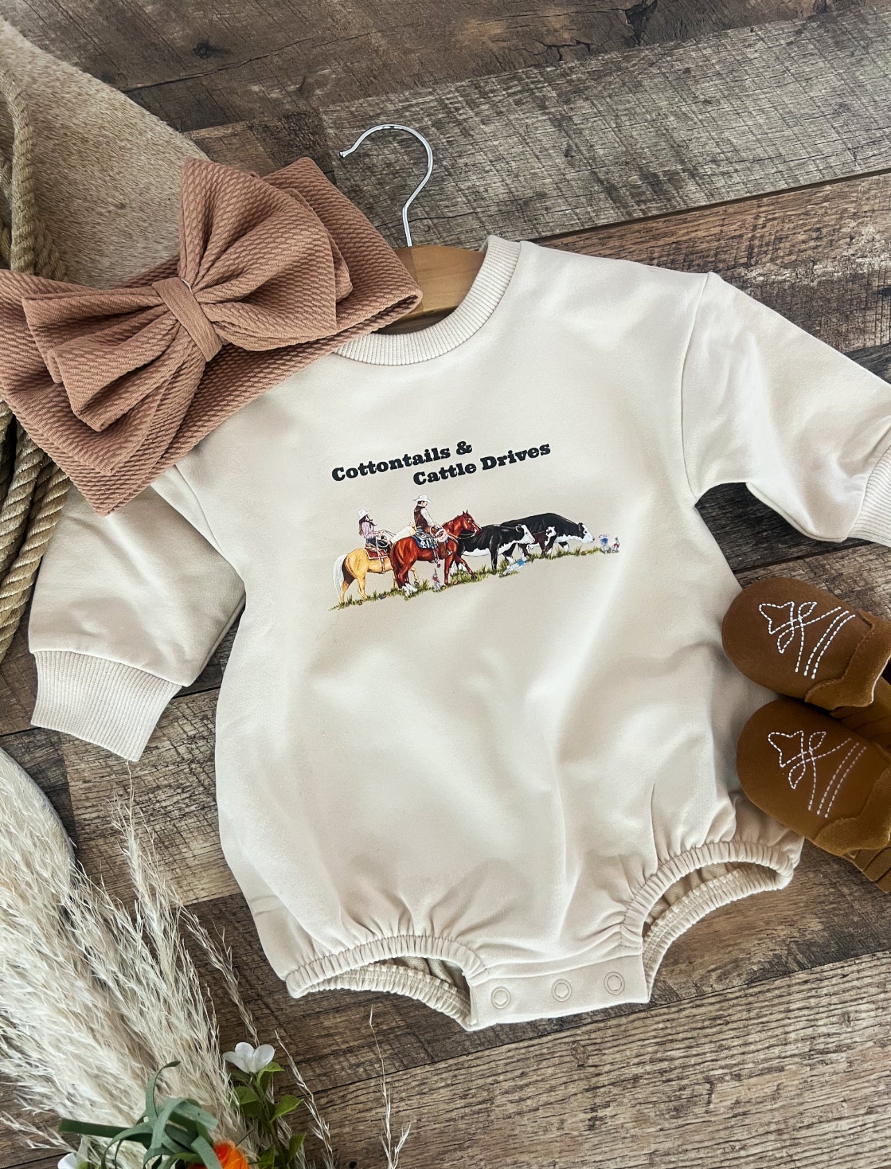 Cottontails & Cattle Drives Easter Bubble Romper (Cream)