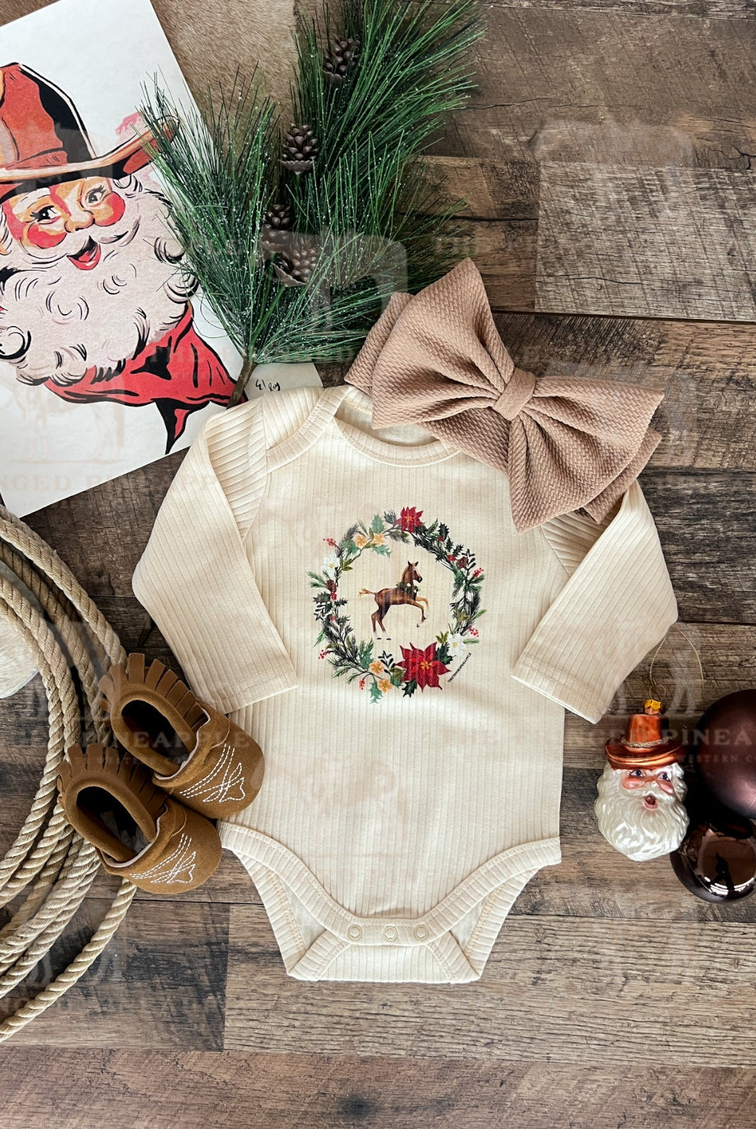 Colt Wreath Christmas Design (Ribbed L/S Onesie/Youth Tee)