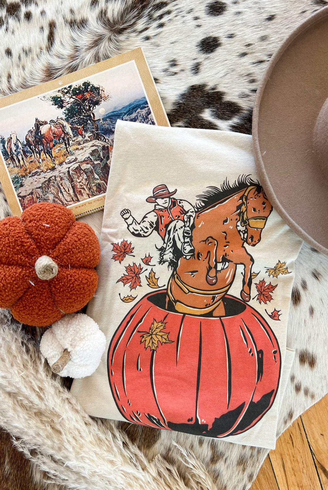 Fall Bronc Pumpkin Cowboy Tee (cream)