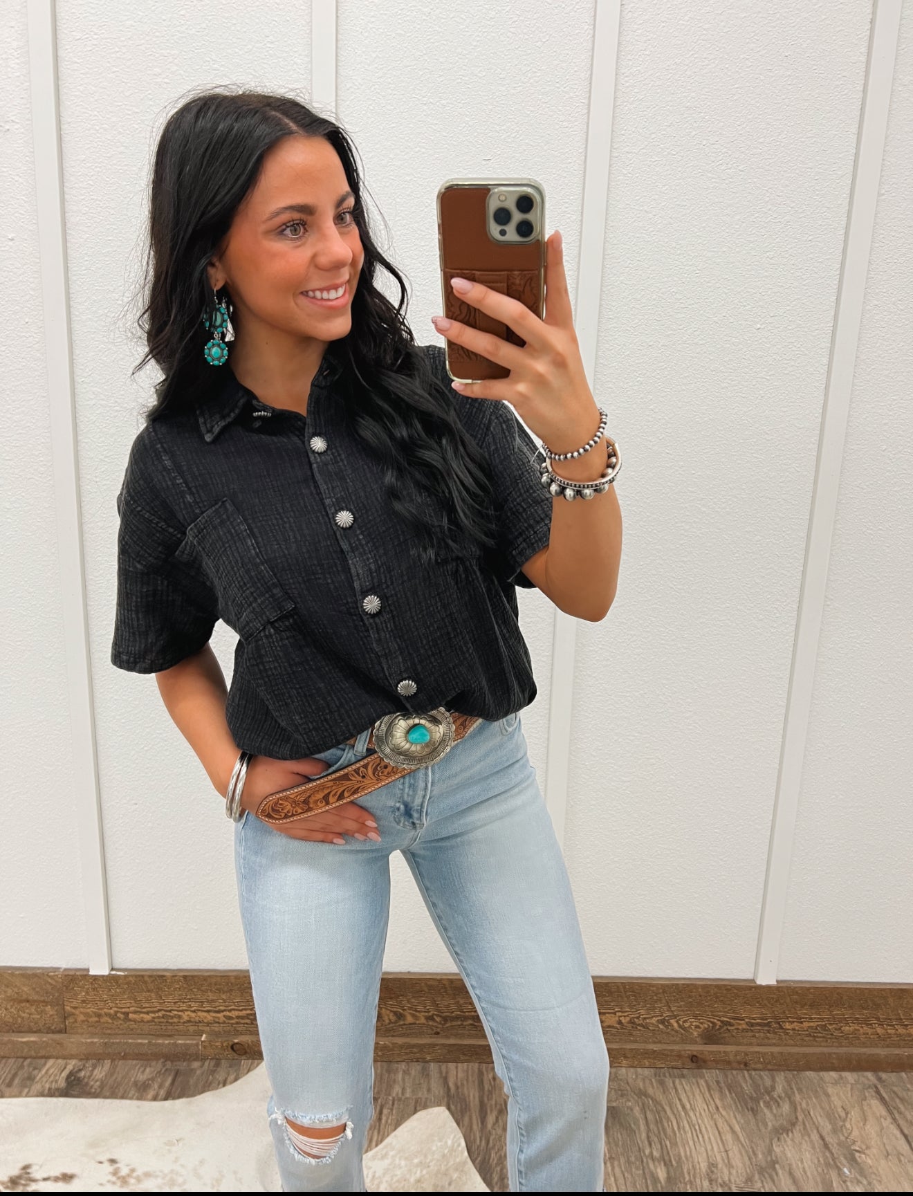 Wanna Be Button Up Top (Black) Top