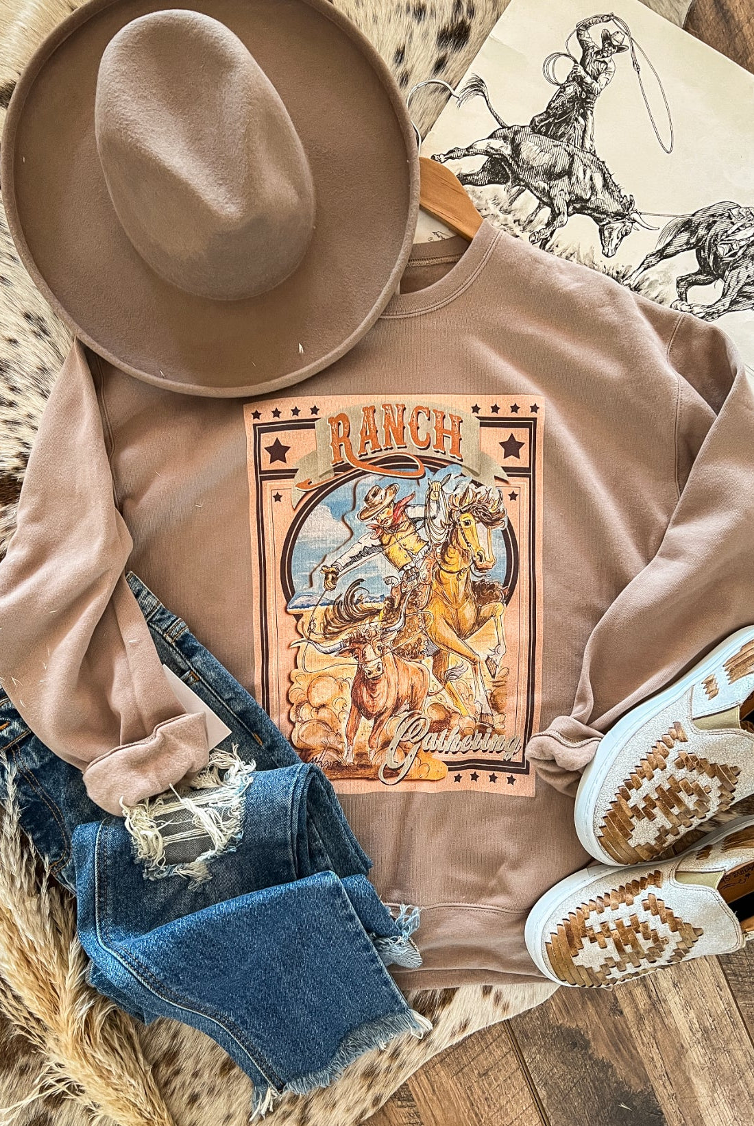 Ranch Gathering Poster Sweatshirt (mocha)
