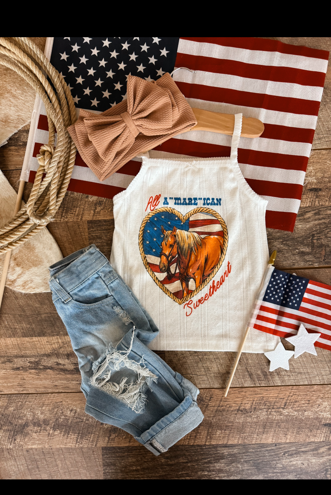 All A ’Mare’ican Sweetheart – Infant Pointelle Onesie/Toddler Tank