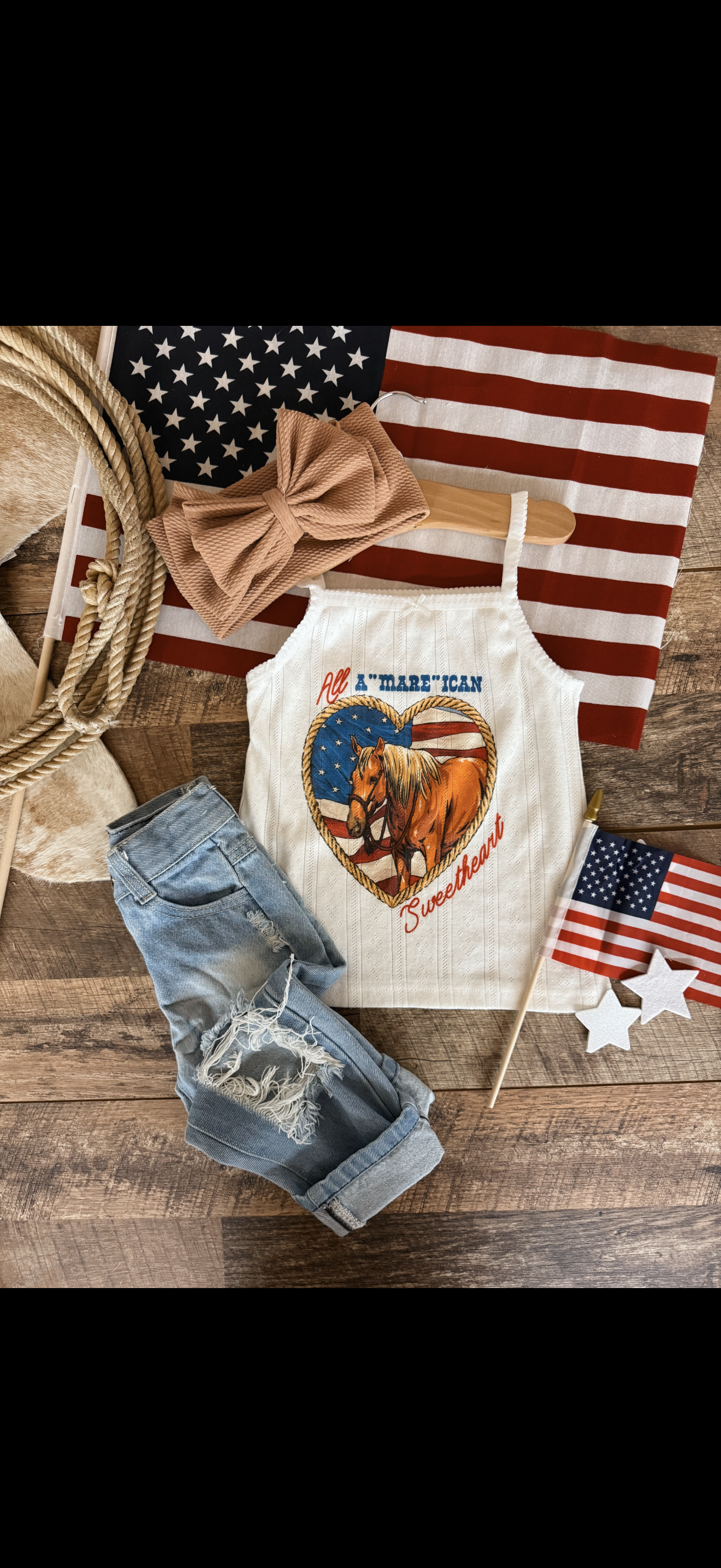 All A ’Mare’ican Sweetheart – Infant Pointelle Onesie/Toddler Tank