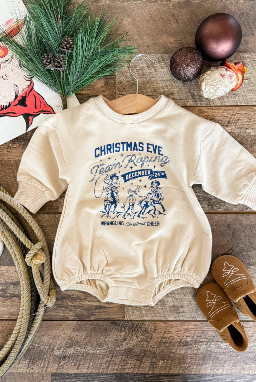Christmas Eve Rodeo Bubble Romper (cream)