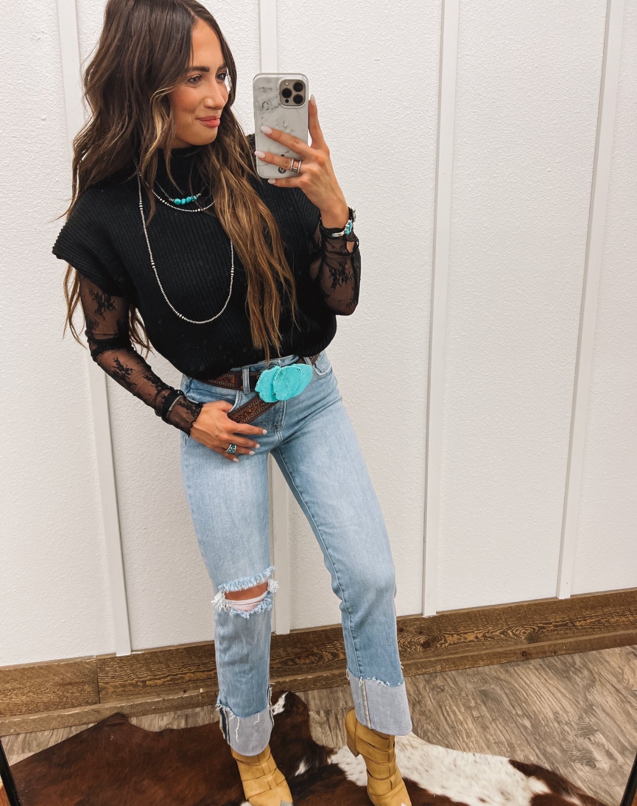 Western Knit Sweater Vest (Black)