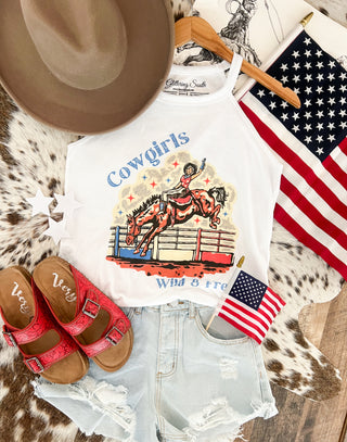Western 4th Of July-Cowgirls Wild & Free Tank/Tee(White)