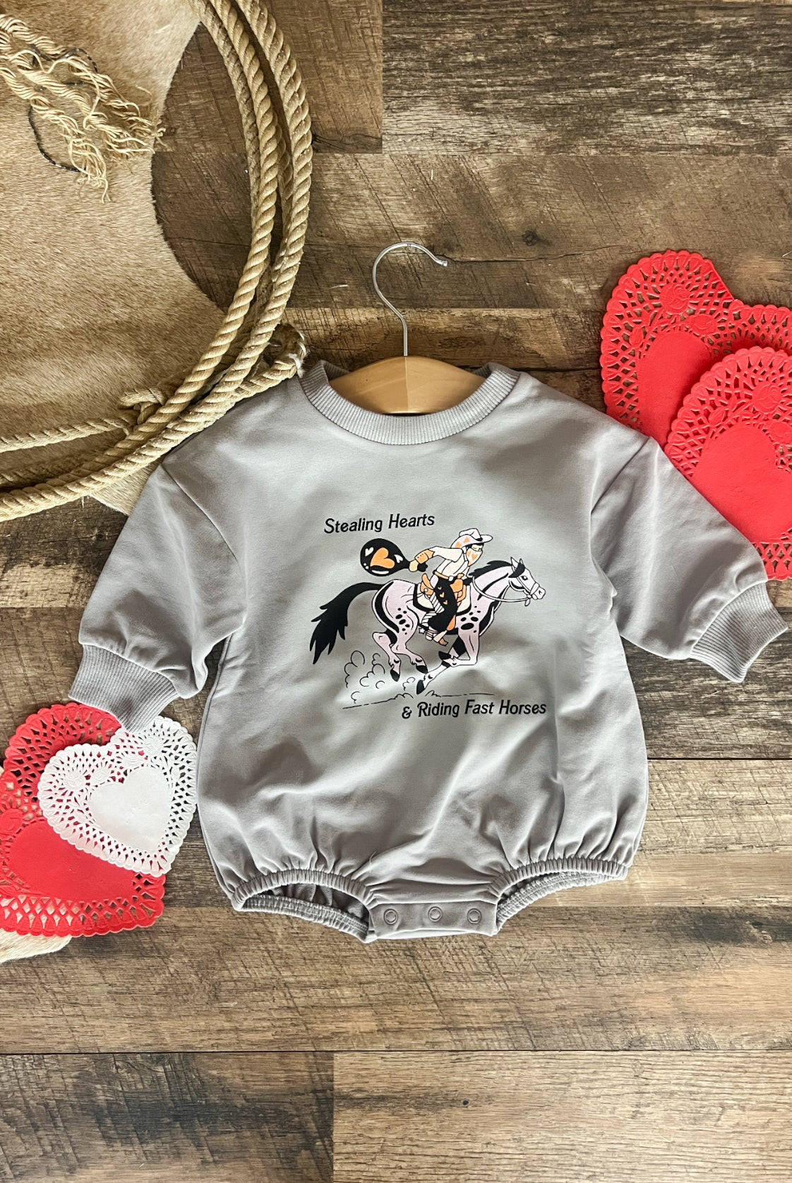 Stealing Hearts Valentines Bubble Romper (Infant) (Slate Grey)