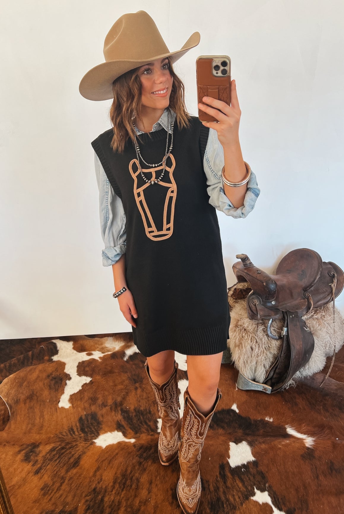 Howdy Horse Sweater Dress (Black)