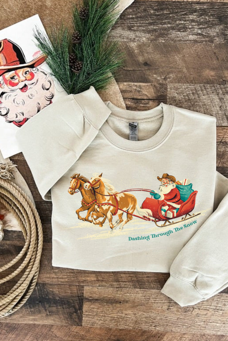 Dashing Through The Snow Christmas Tee or Sweatshirt (cream)
