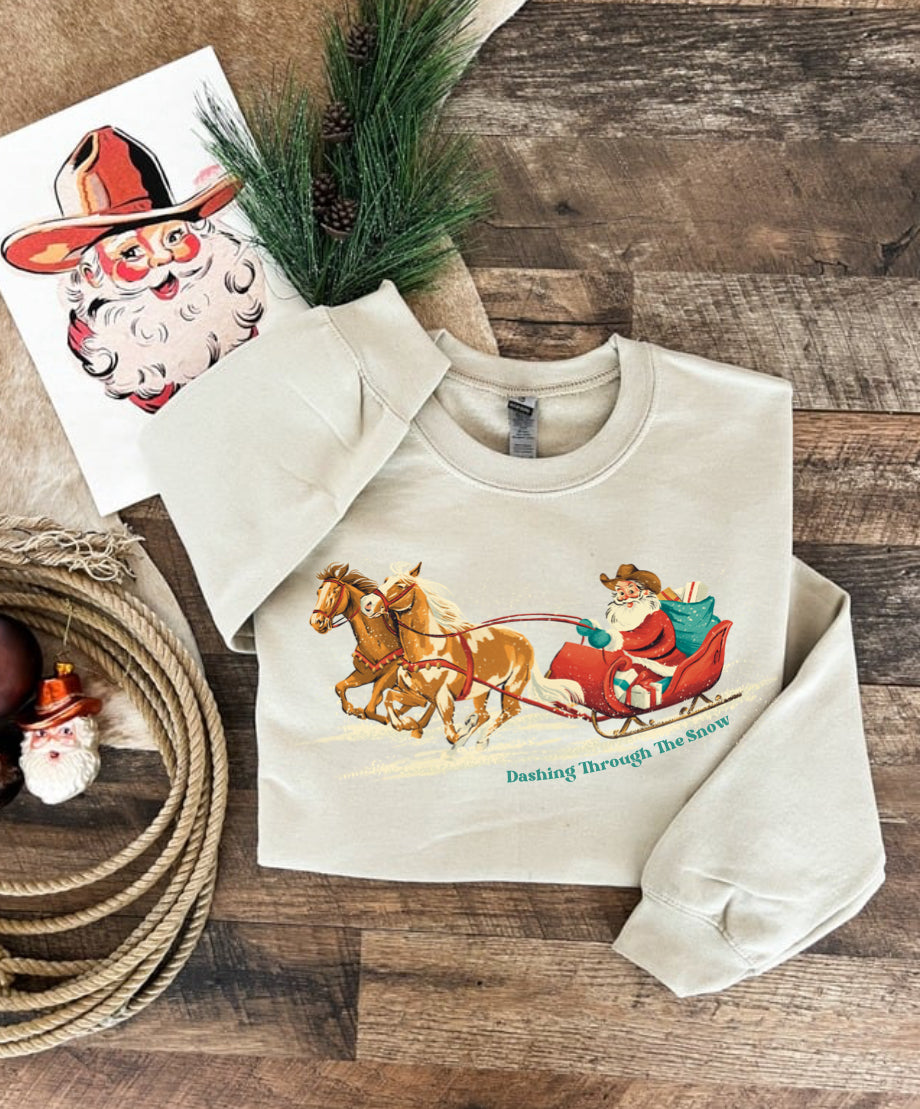 Dashing Through The Snow Christmas Tee or Sweatshirt (cream)