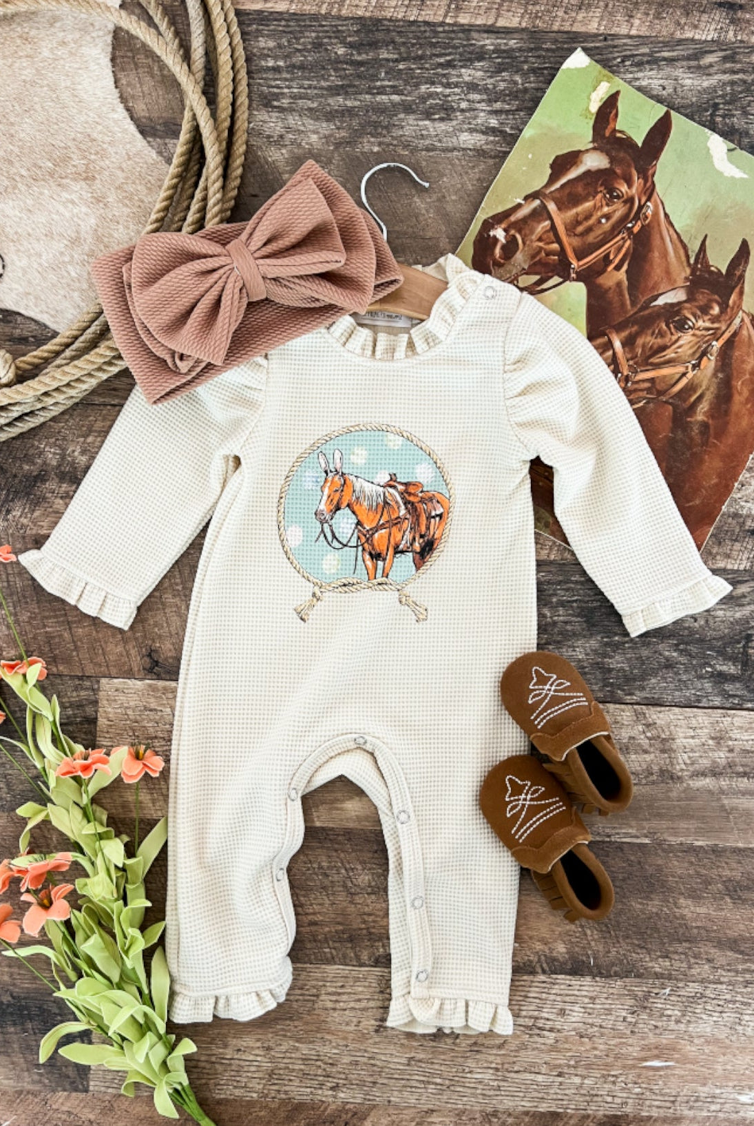 Easter Horse Waffle Romper(Infant)(Cream)