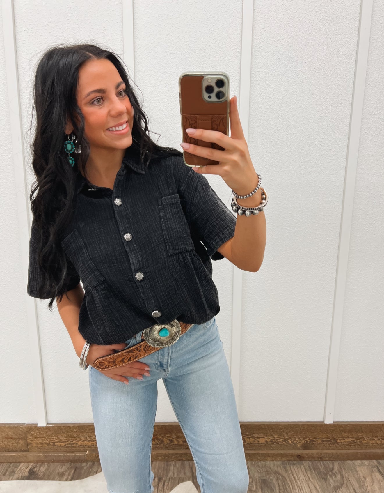 Wanna Be Button Up Top (Black) Top