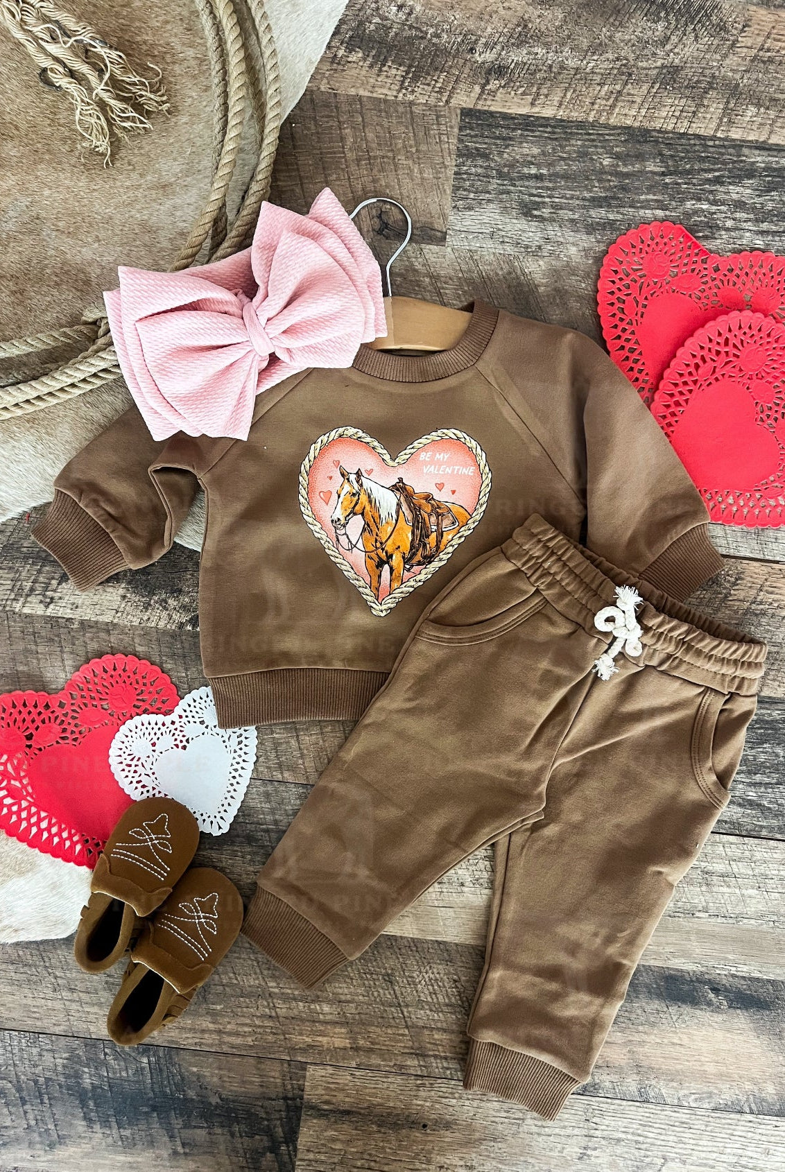 Heart Horse Valentines Lounge Set(Infant/Toddler)(Cognac/Coyote)