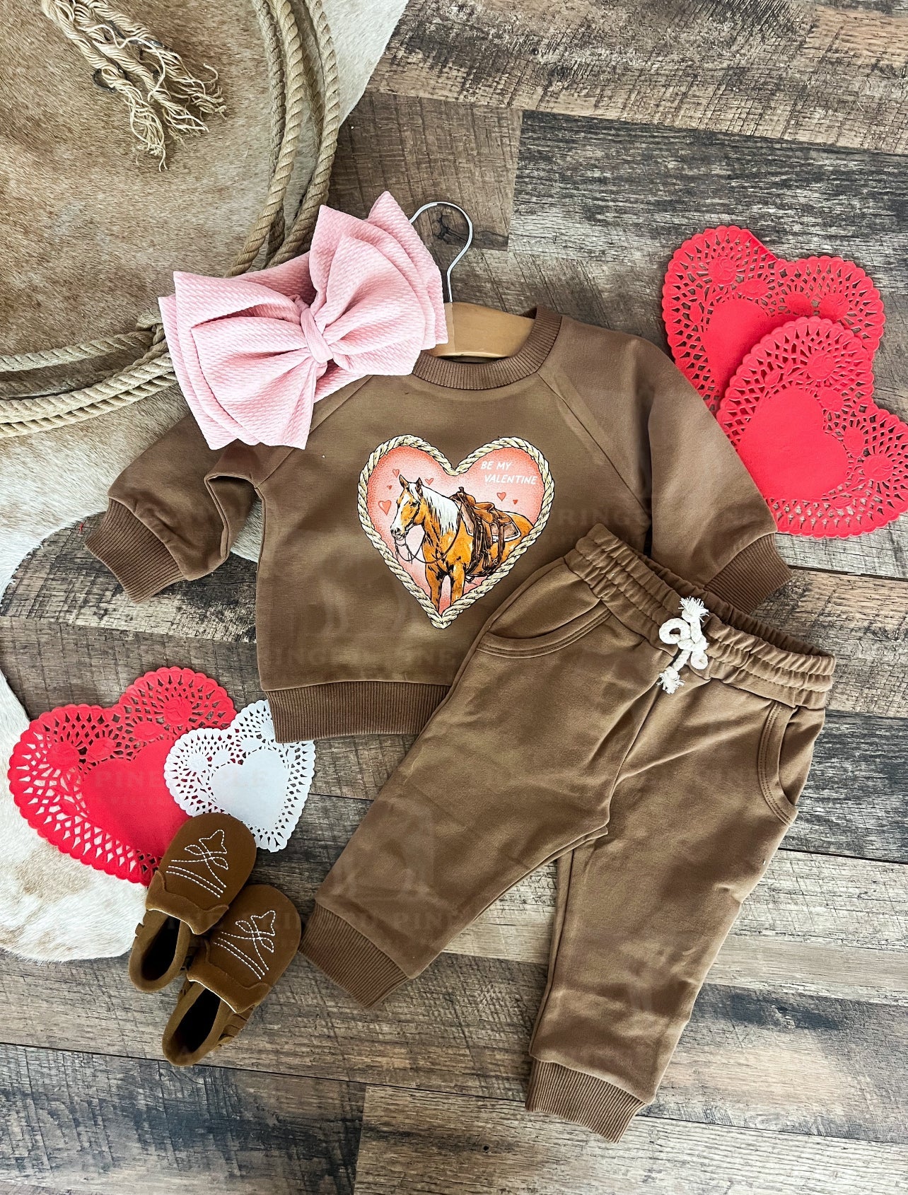 Heart Horse Valentines Lounge Set(Infant/Toddler)(Cognac/Coyote)