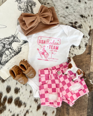 Pink Checkered Distressed Shorts(Little Kid)