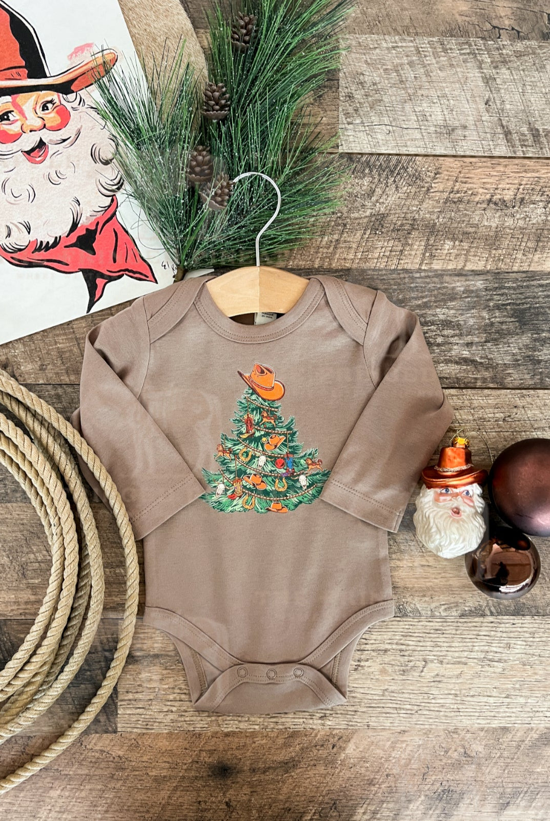 Cowboy Christmas Tree Christmas Design (l/s Onesie/Youth Tee)(Truffle)
