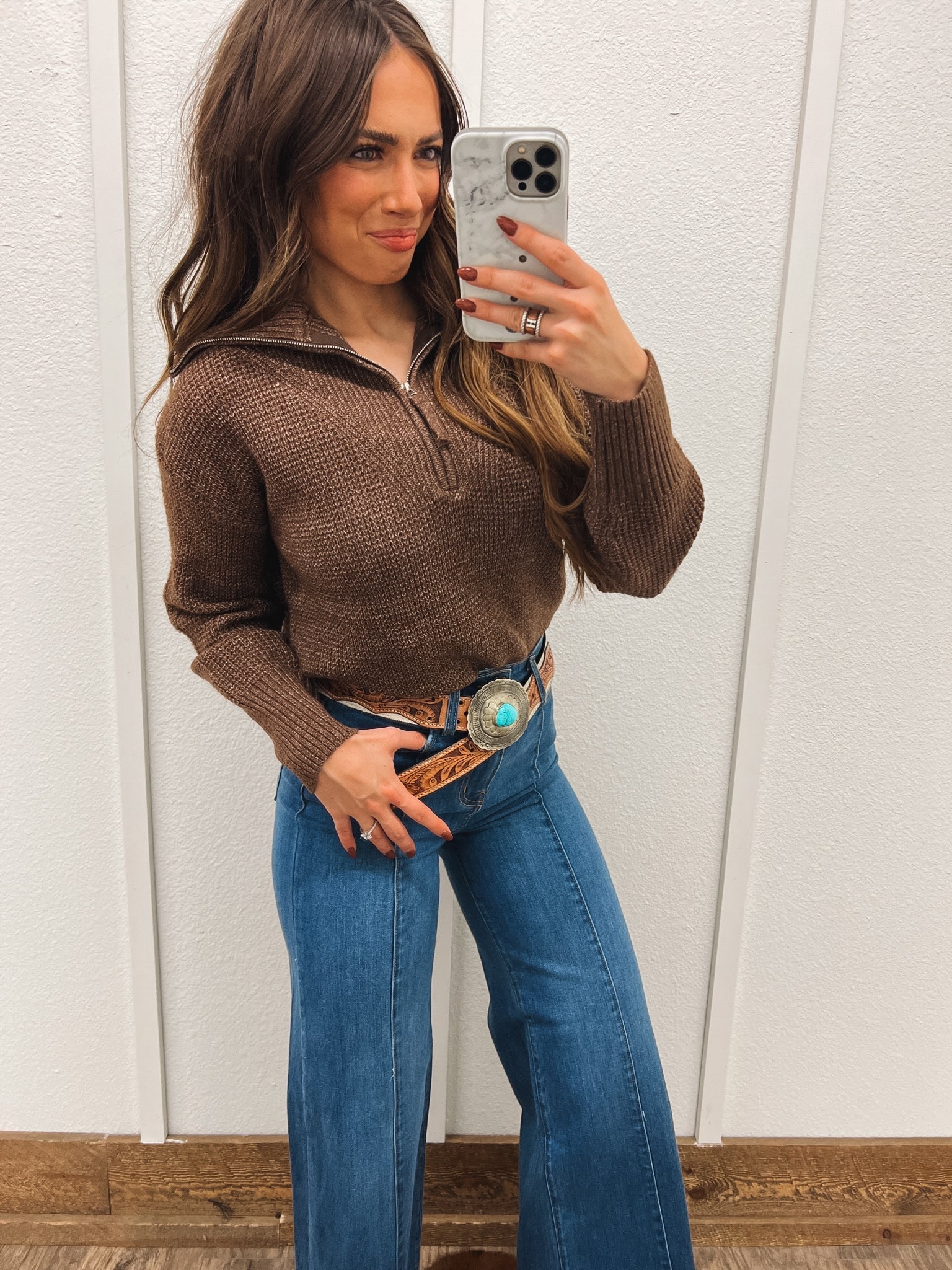 Half Zip Pullover Sweater(Brown) Tops - Outwear