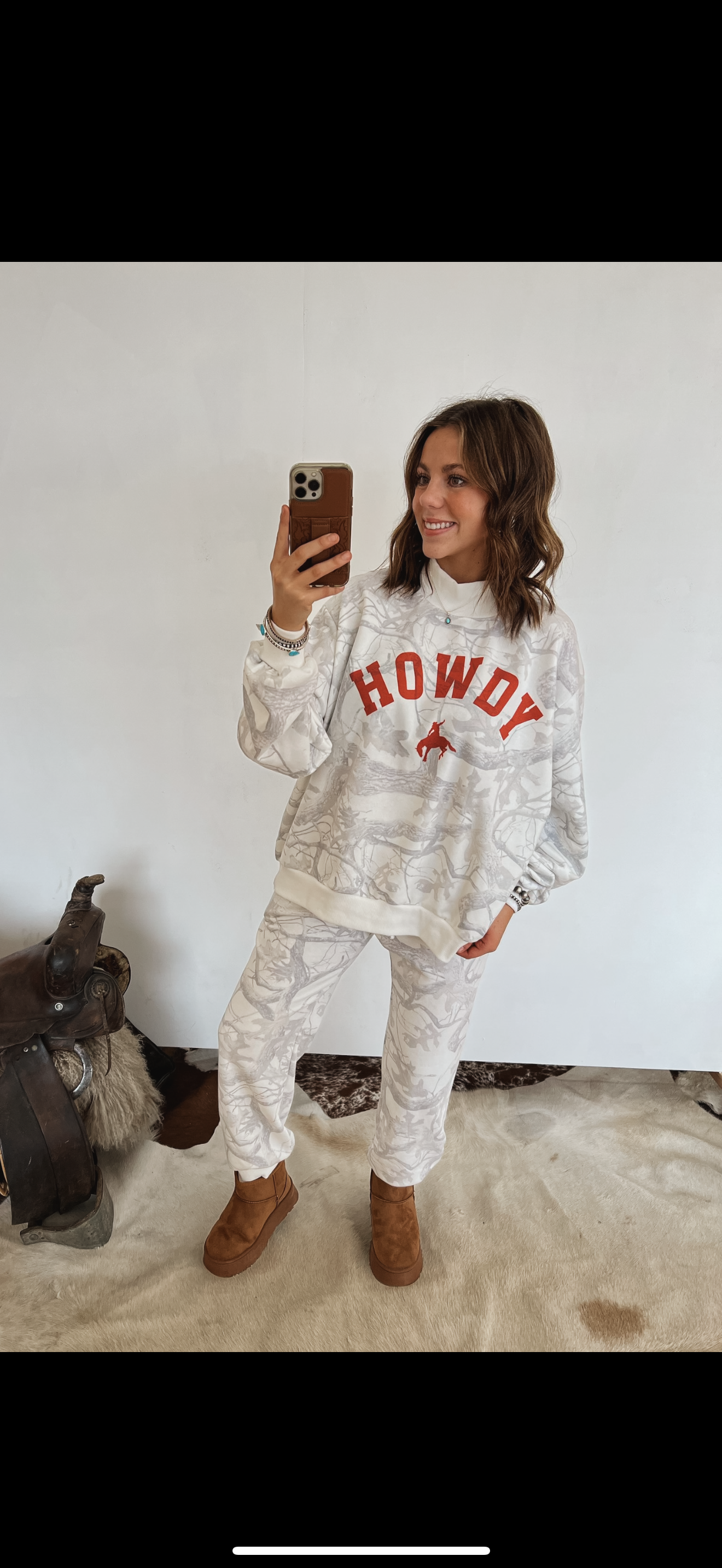 Howdy Western Oversized Mock Neck Set (Camo)