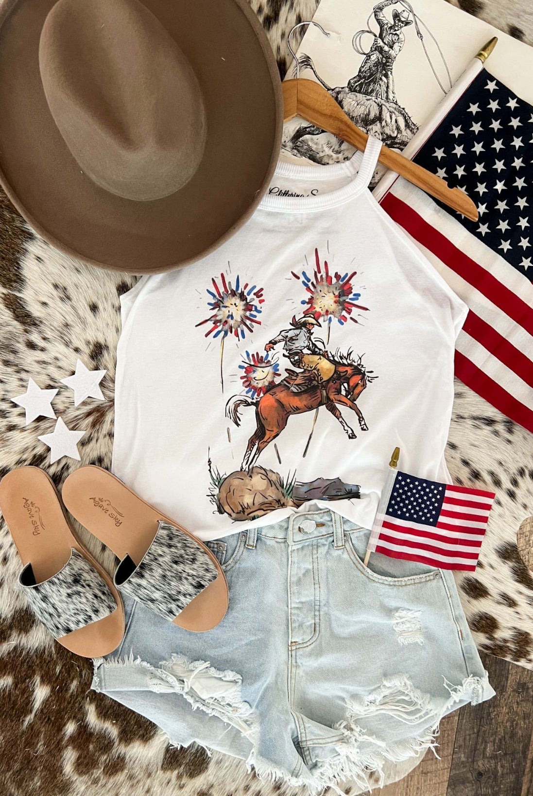 Western 4th Of July-Cody Freedom Tank(White)