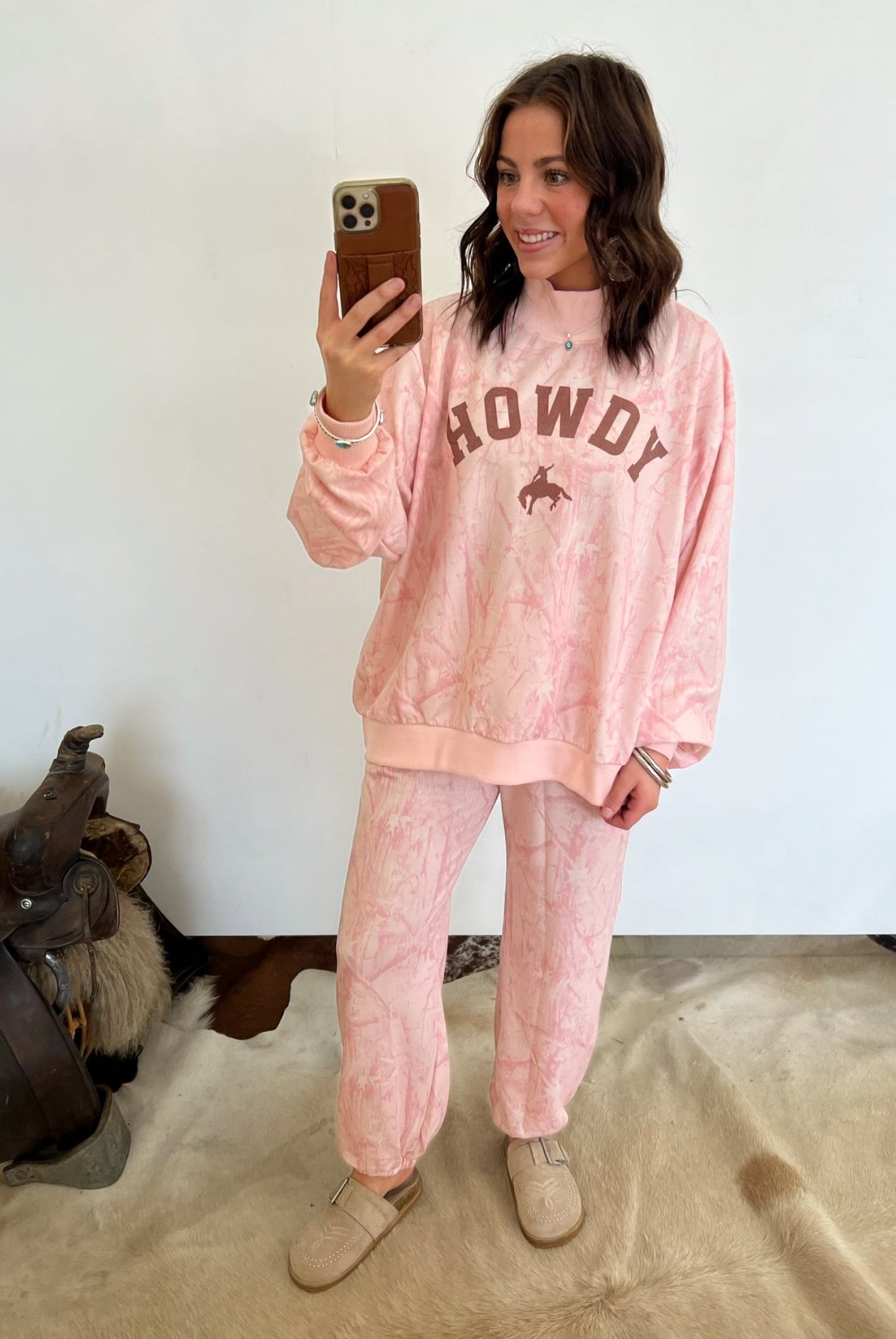 Howdy Western Oversized Mock Neck Set (Pink Camo)
