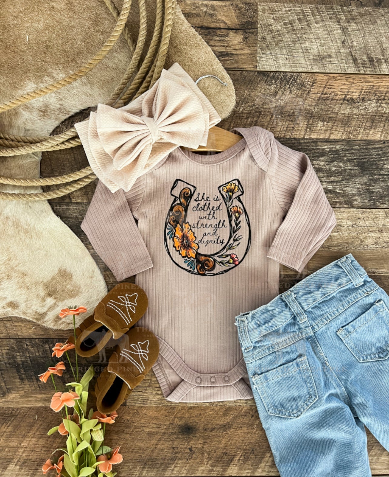 Wildflower Horseshoe L/S Ribbed Onesie/ Tee (little kid)(light purple)