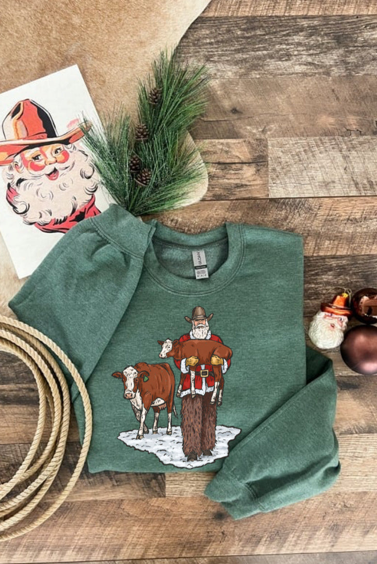 I Always Knew Santa Was A Rancher Christmas Tee or Sweatshirt (green)