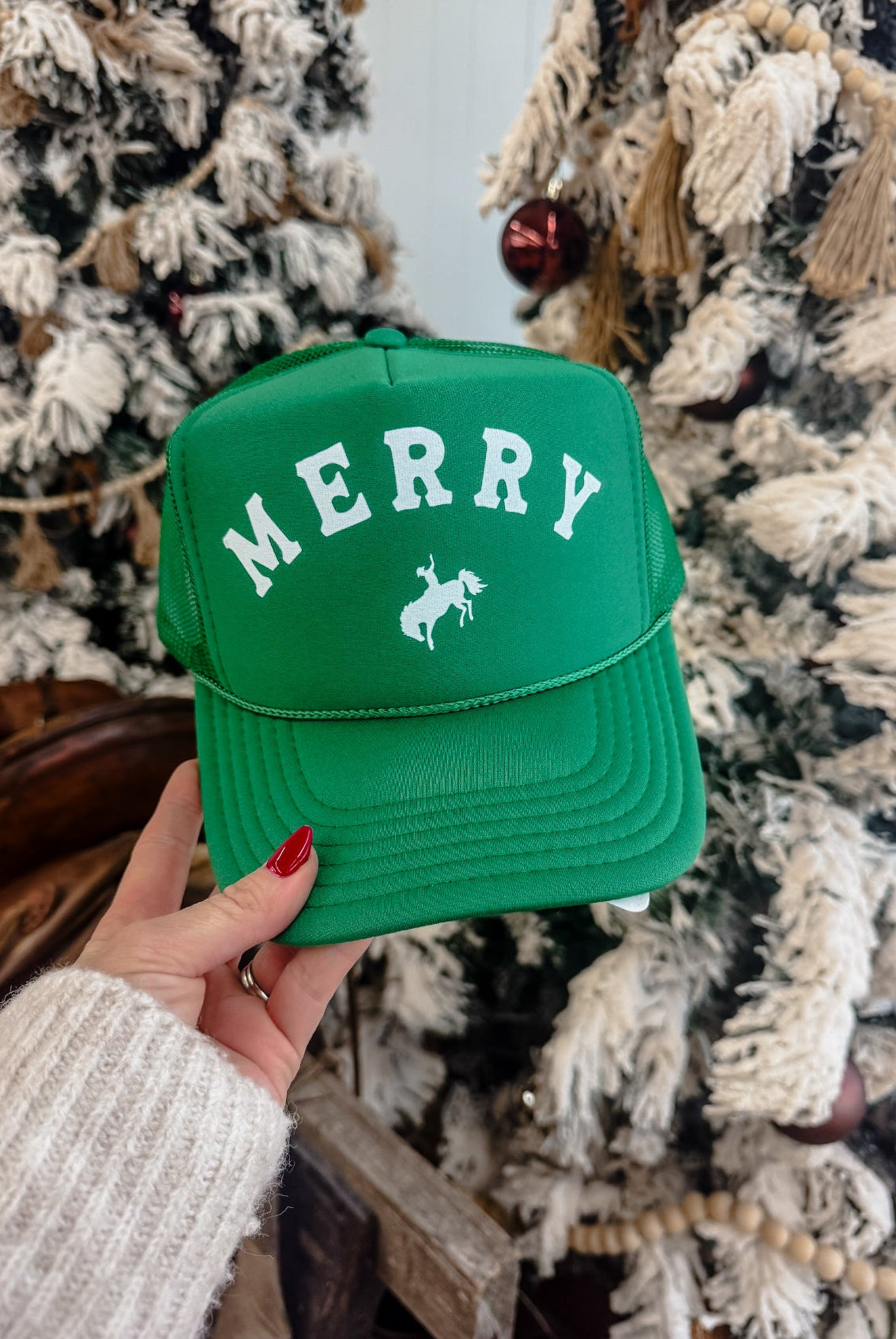 Merry Bronc Christmas Trucker Hat (Adult)(RED)