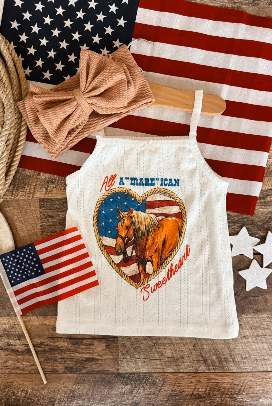 All A ’Mare’ican Sweetheart – Infant Pointelle Onesie/Toddler Tank