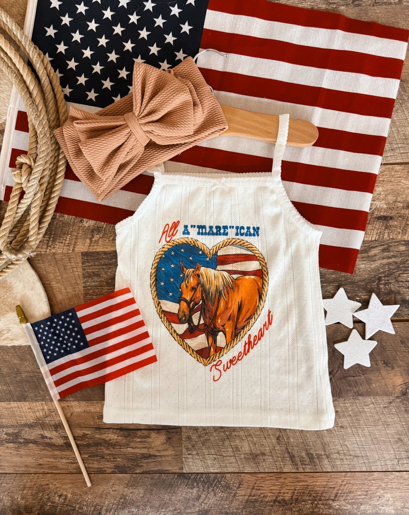All A ’Mare’ican Sweetheart – Infant Pointelle Onesie/Toddler Tank