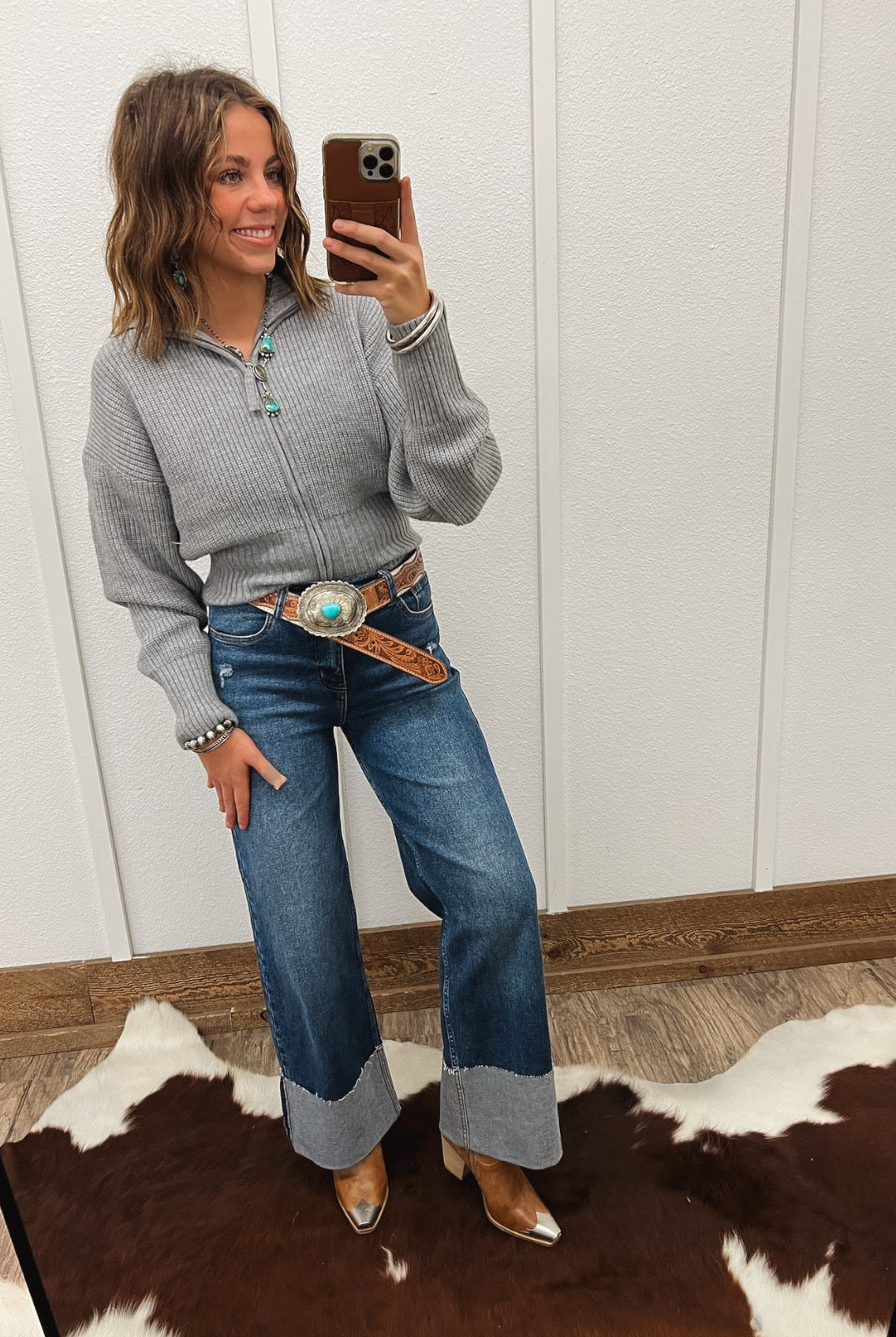 Honky Tonk Collared Zip Up (H Grey)
