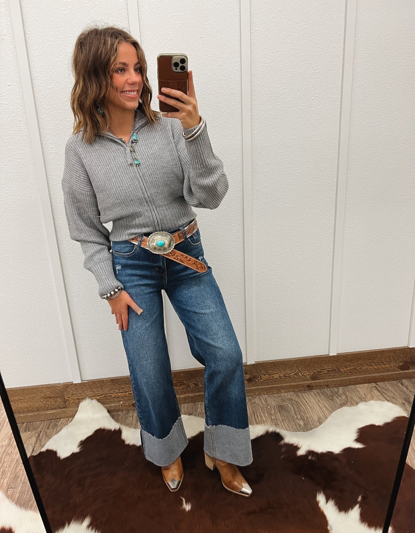 Honky Tonk Collared Zip Up (H Grey)